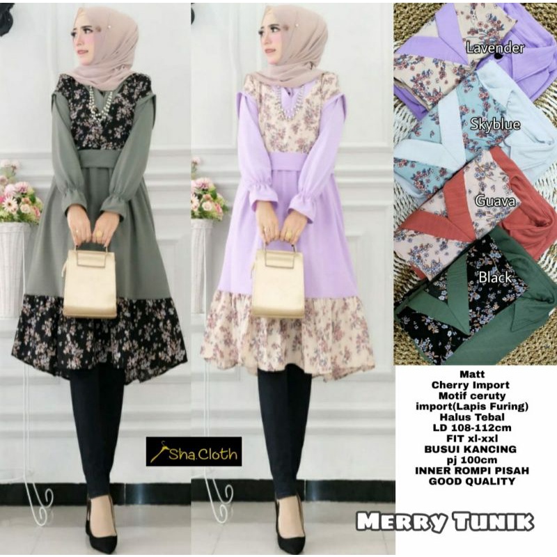 MERRY TUNIK | ATASAN TUNIK | ATASAN MUSLIM WANITA | KAOS IMPORT MIX CERRUTY ORIGINAL SHA CLOTH