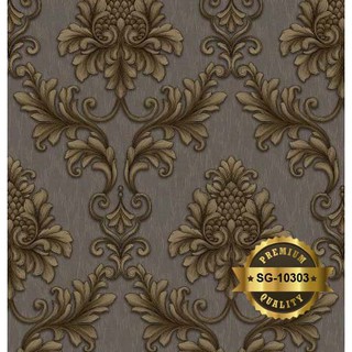 Wallpaper vinyl 53cm x 10m motif Batik  coklat  gold muda  