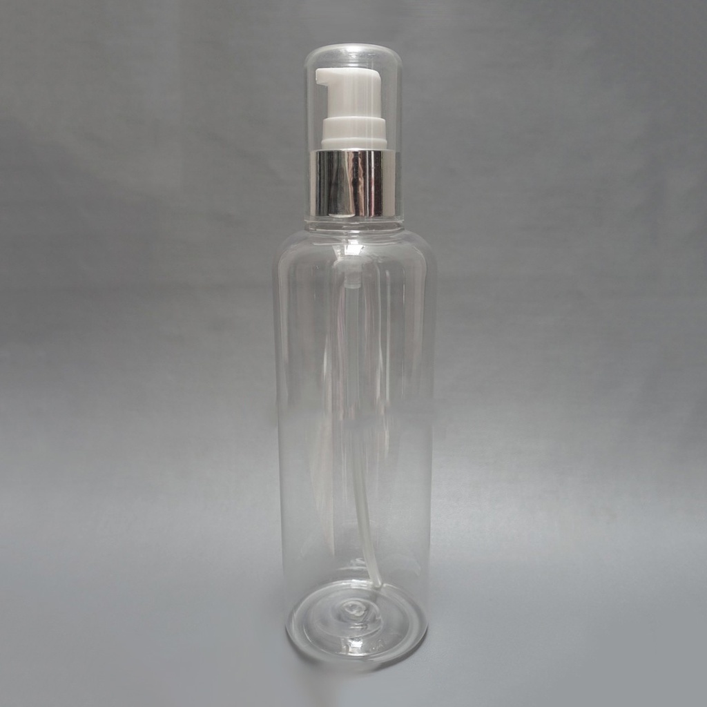 BOTOL PLASTIK 250ML CLEAR BENING TUTUP PUMP TREATMENT GOLD N24 FULL COVER / BOTOL ISI ULANG KOSMETIK