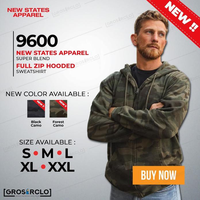 NEW STATES APPAREL NSA JAKET ZIP HOODIE POLOS 9600 CAMO IMPORT S - XXL