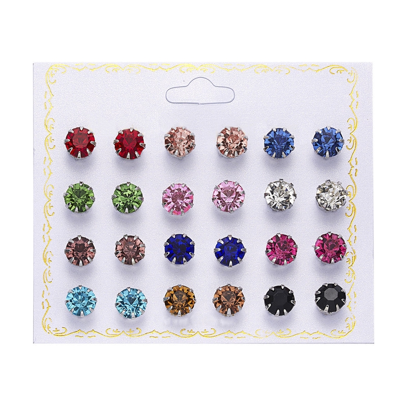 12 Pasang/Set Anting korea Tusuk Model Mutiara Intan Bentuk Bulat Gaya Korea Untuk Wanita Earrings piercing aksesoris wanita-10