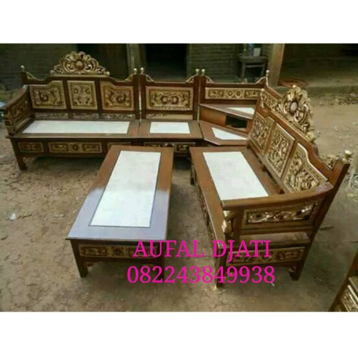 Meja Kursi Tamu Jati Sudut L Minimalis Ukir Ukiran Mahkota Top Jepara
