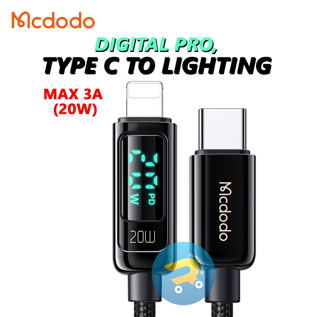 MCDODO Charger For Iphone Digital Display Pro Fast Charging 3A - Usb C to IP - Power Delivery Fast Charging – Kabel for Iphone - Kabel Data for Iphone - Kabel Charger for Iphone ORIGINAL