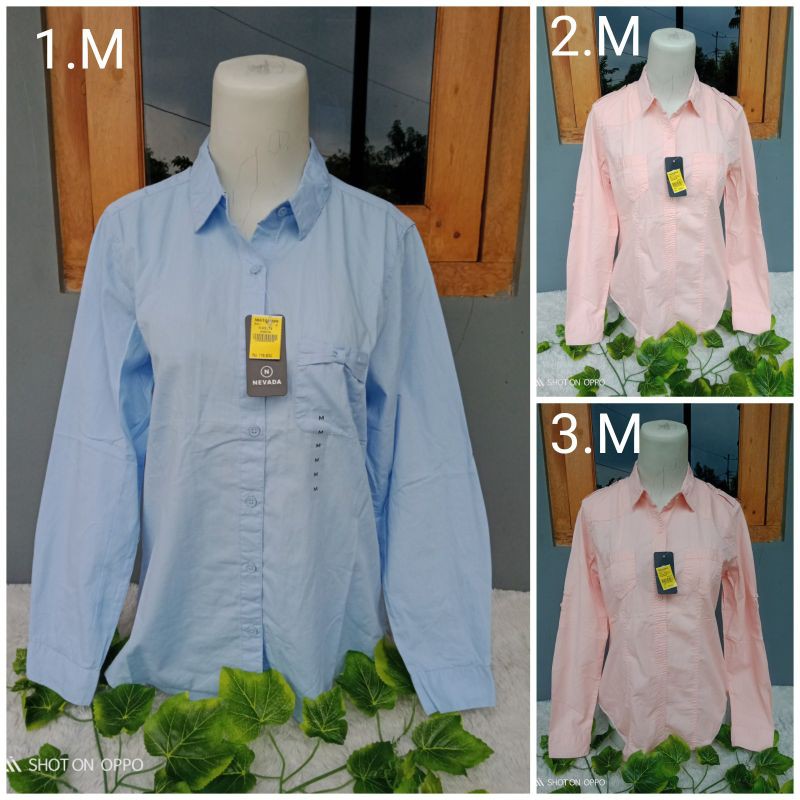 Terbaru kemeja Nevada ORI wanita,size M ld 100 cm. geser untuk lihat gambar.