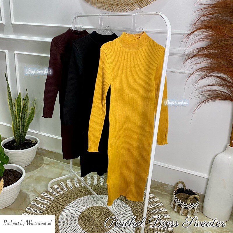 Sweater dress wanita import turtleneck panjang hangat belt korea
