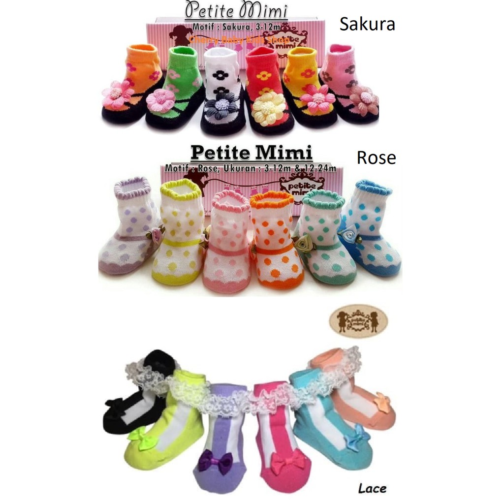 Kaos Kaki Boy Petite Mimi Sakura, Lace, Rose 3-12 M / 12-24 M CBKS