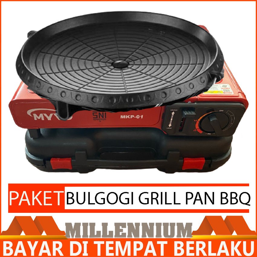 Paket Kompor Portable BBQ Bulgogi Grill Pan Bulat Kompor Portable Paket