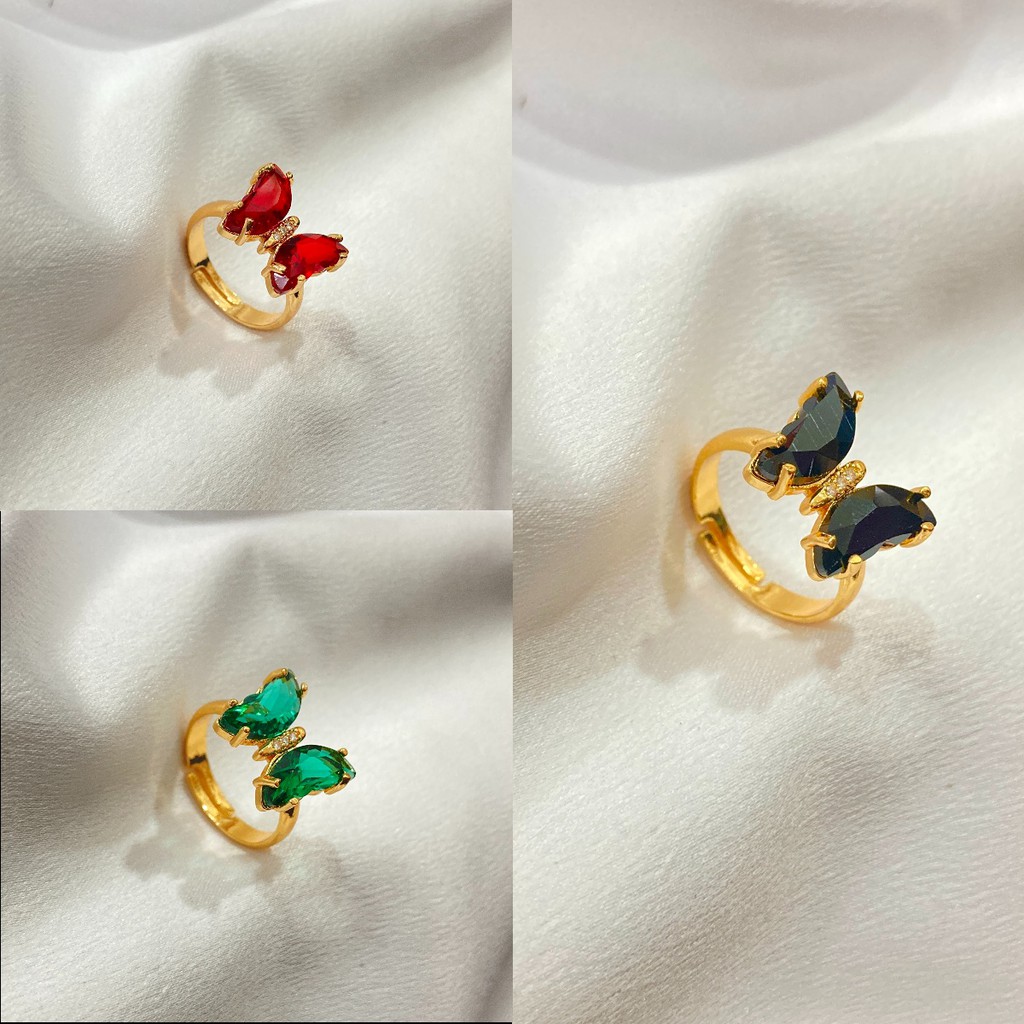 Cincin Wanita model Butterfly Kupu-Kupu All Size - Korean Style Fashion Import Lapis Emas