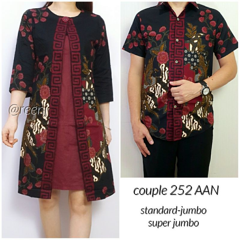 COUPLE 252 AAN# BATIK COUPLE DRESS LENGAN 7/8 MOTIF BUNGA  BAHAN KATUN STRETCH