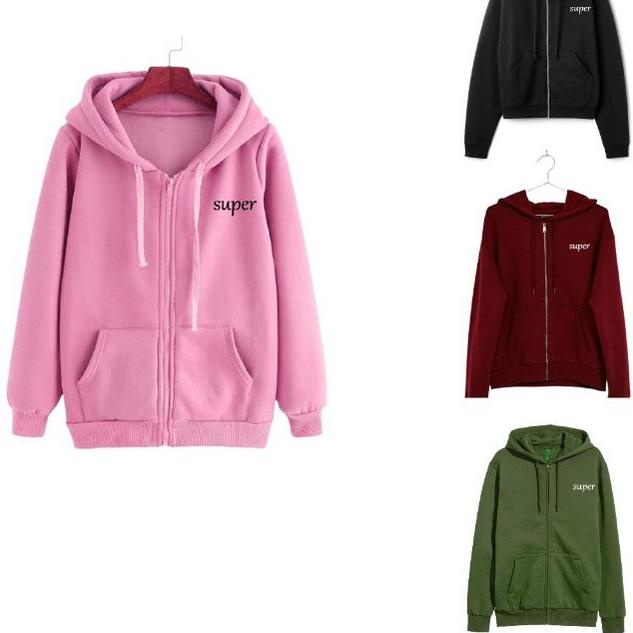 Chekout DaveCollection - Jaket Hoodie Wanita Babyterry Size L - XL SUPER AK151