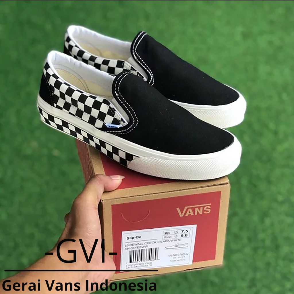 (GRATISSS!!!) VANS SLIP ON SIDEWALL CHECK BLACK WHITE WAFFLE DT PREMIUM BNIB-5