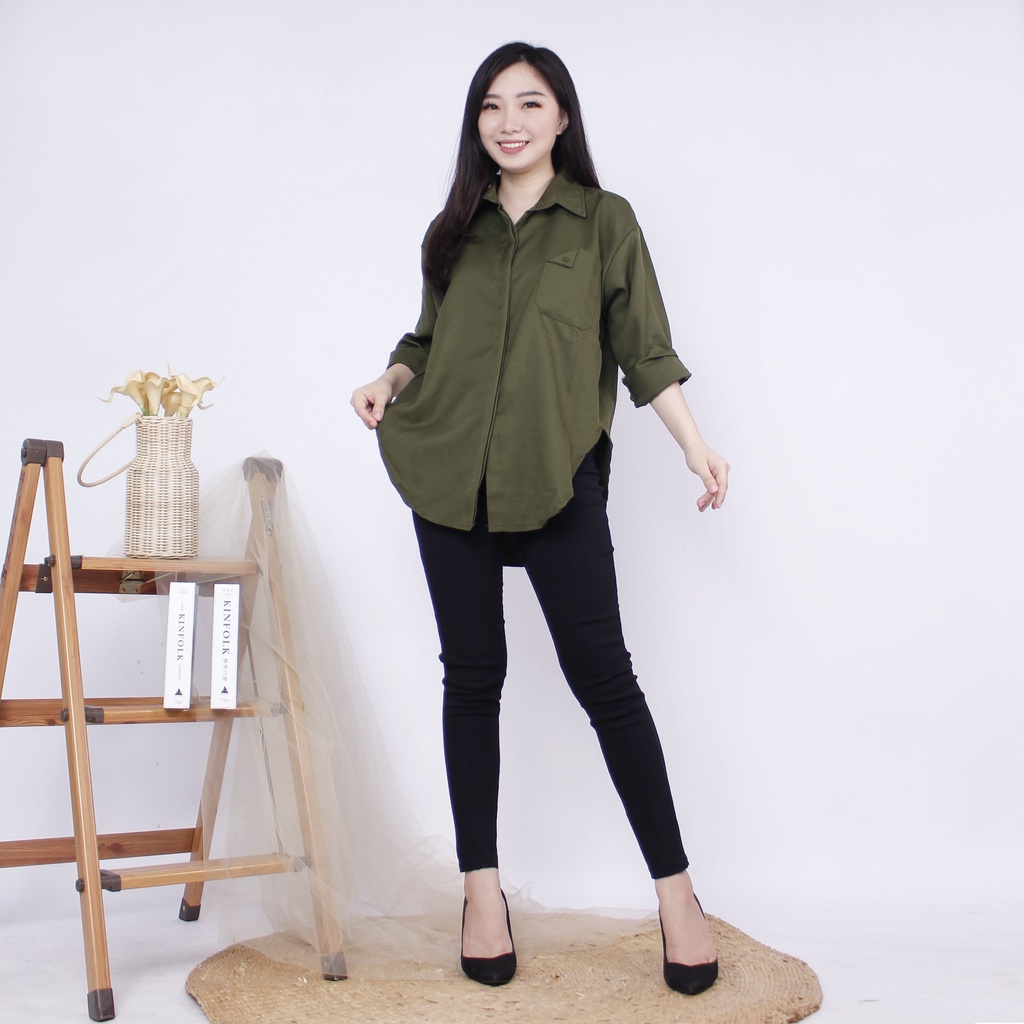 KEMEJA TUNIK POLOS TANGAN PANJANG ADA KANTONG BAHAN SHAKILA FASHION PREMIUM