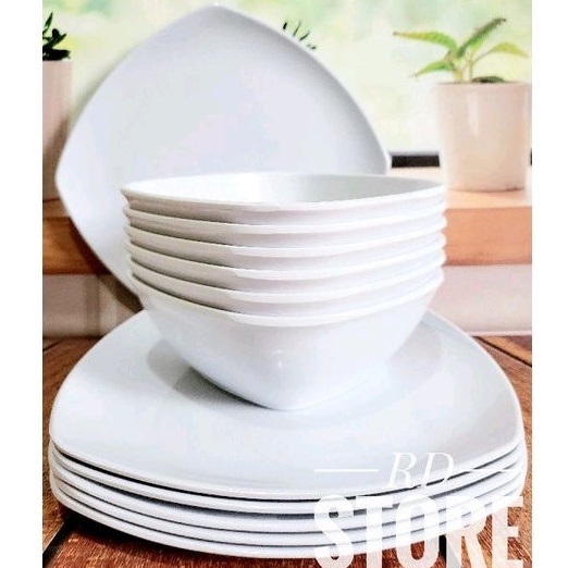 PROMO 12.PCS / ISI 6.PIRING &amp; MANGKOK MELAMINE POLOS