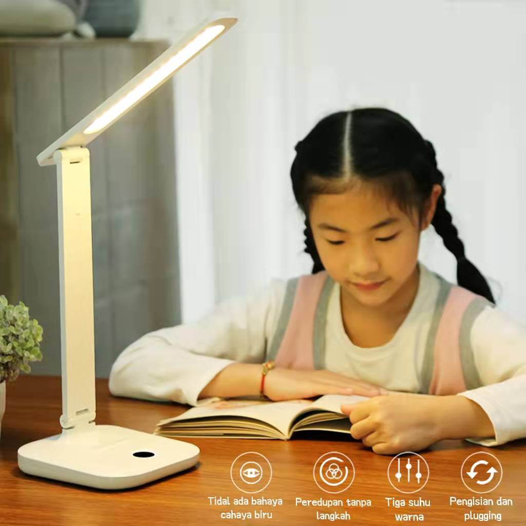 【LP004】Sky Lampu Meja Belajar Membaca X8S 2000mA Foldable Desk lamp 3 Lighting Modes, 5 Levels of Brightness LED Adjustable Angle suitable for Bedroom, Study, Office (White)