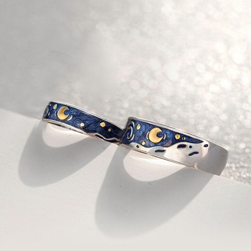 Creative Van Gogh Starry Sky Open Lover Fashion Rings Personality Romantic Men Women Couple Jewelry Couples Rings Gift