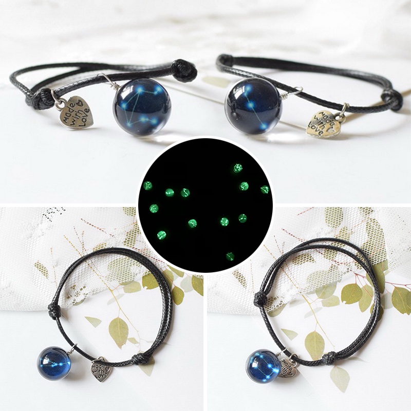 Gelang Tenunan Tangan adjustable Desain 12 Rasi Bintang Dan Tulisan love Untuk Pria Dan Wanita