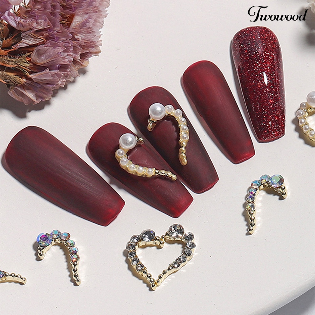 6pcs Berlian Imitasi Bentuk Setengah Hati Untuk Nail Art Charms