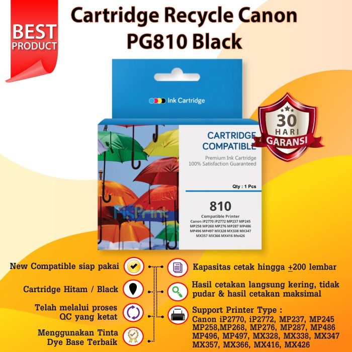 Cartridge Recycle Canon PG-810 PG810 810 Black, Canon IP2770 MP237 MP258 MP276 MP287 MX328