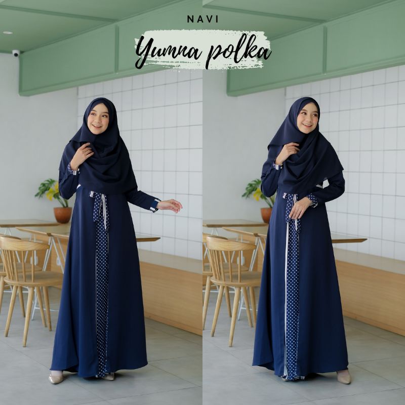 Baju Gamis Yumna Dress Motif Polka Salur