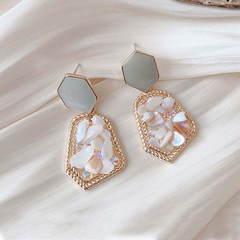 NEEDWAY Anting Stud Mewah Fashion Temperamen Aksesoris Hadiah Untuk Wanita Berlian Imitasi Kristal Menjuntai Earring