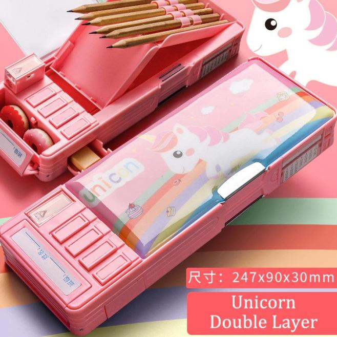 

✈ Kotak Pensil Pola Kartun Lapisan Ganda Tunggal dengan Rautan Kapasitas - GreenDino ✩