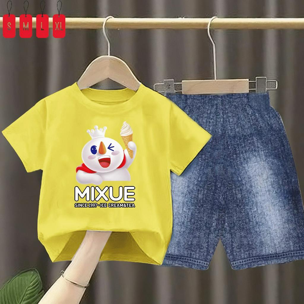 Setelan Anak Kaos Mixu 05 Celana Semi jeans /Oblong oneset Size S,M,L,XL