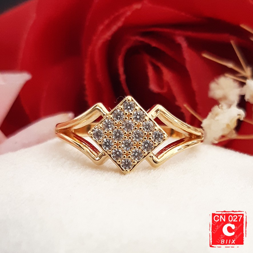 CN 027 Cincin Wanita Dewasa Mata Zirkon Jernih Perhiasan Lapis Emas Cincin Xuping Cincin Korea Cincin Kupu Kopel Luxx Xuping