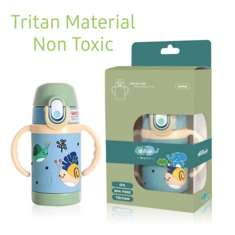 NEW!Botol minum anak sekolah karakter dengan pegangan 400ml