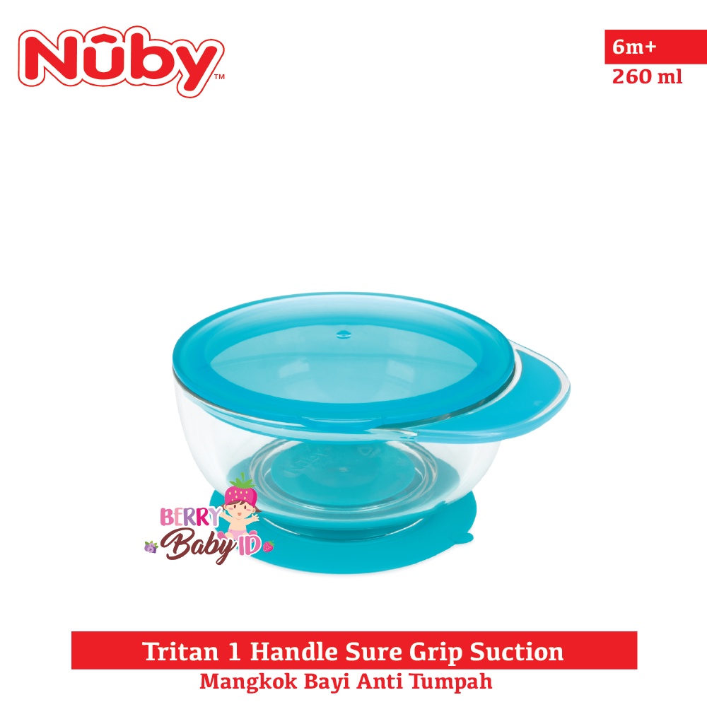 Nuby Tritan Sure Grip Suction Bowl One Handle Mangkok Makan Bayi 6m+ Berry Mart