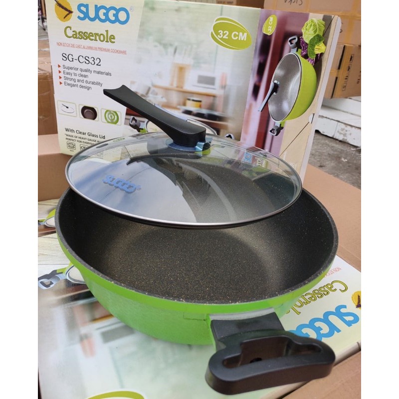 SG-32WP Wok Pan Suggo 32cm Jumbo Size Panci Wok Pan Tutup Kaca Premium Quality Kuat dan Tebal