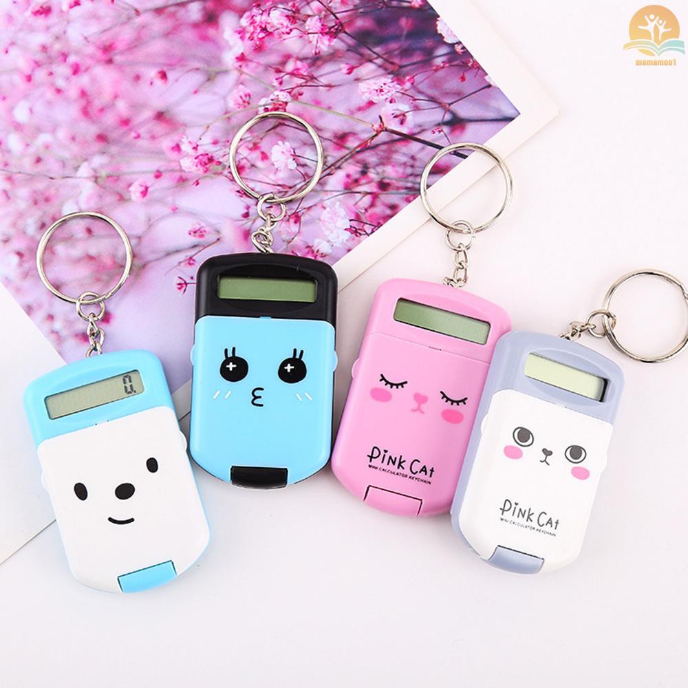 Mini Calculator Cute Cartoon with Keychain 8 Digits Display Portable Pocket Size Calculator for Children Students School Supplies