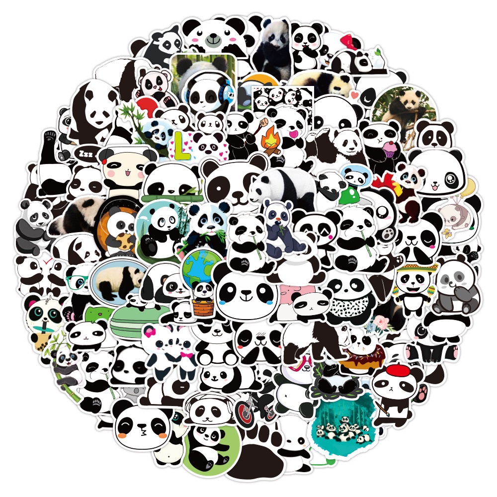 100 Pieces/Pack Cute Panda Design Waterproof Laptop Skateboard Decoration Stickers