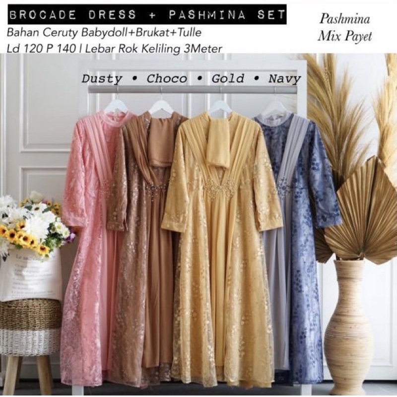 [REAL PICTURE] BROCADE DRESS SET PASHMINA CERUTY BABY DOLL BRUKAT TILE GAMIS PESTA TANAH ABANG PGMTA