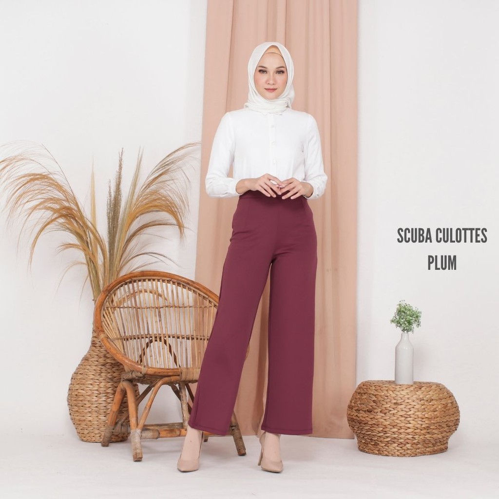 Scuba Culottes - Celana Kulot Bawahan Wanita Muslim by FEMINE-Plum