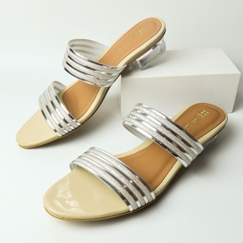 Sandal wanita ukuran besar -jumbo ibu ibu Pesta heels Hak Kaca 3cm BIG SIZE 41-45 Crem Silver