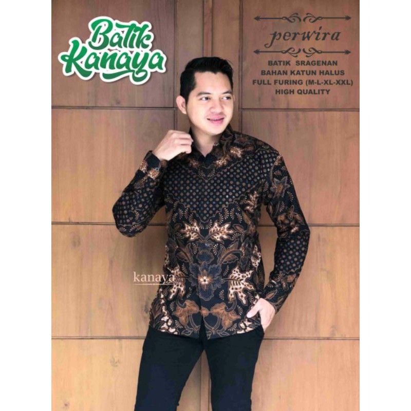 Kemeja Batik Lengan Panjang PERWIRA Batik Pria Lapis Furing Bahan Katun Sragenan