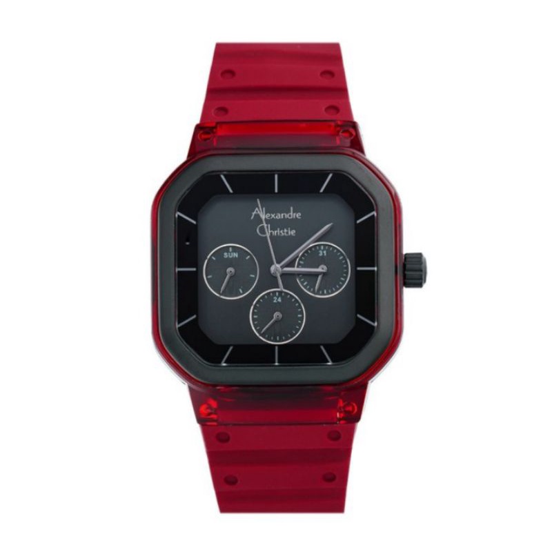 JAM TANGAN WANITA ALEXANDRE CHRISTIE AC 2811 ORIGINAL - BLACK RED TRANS