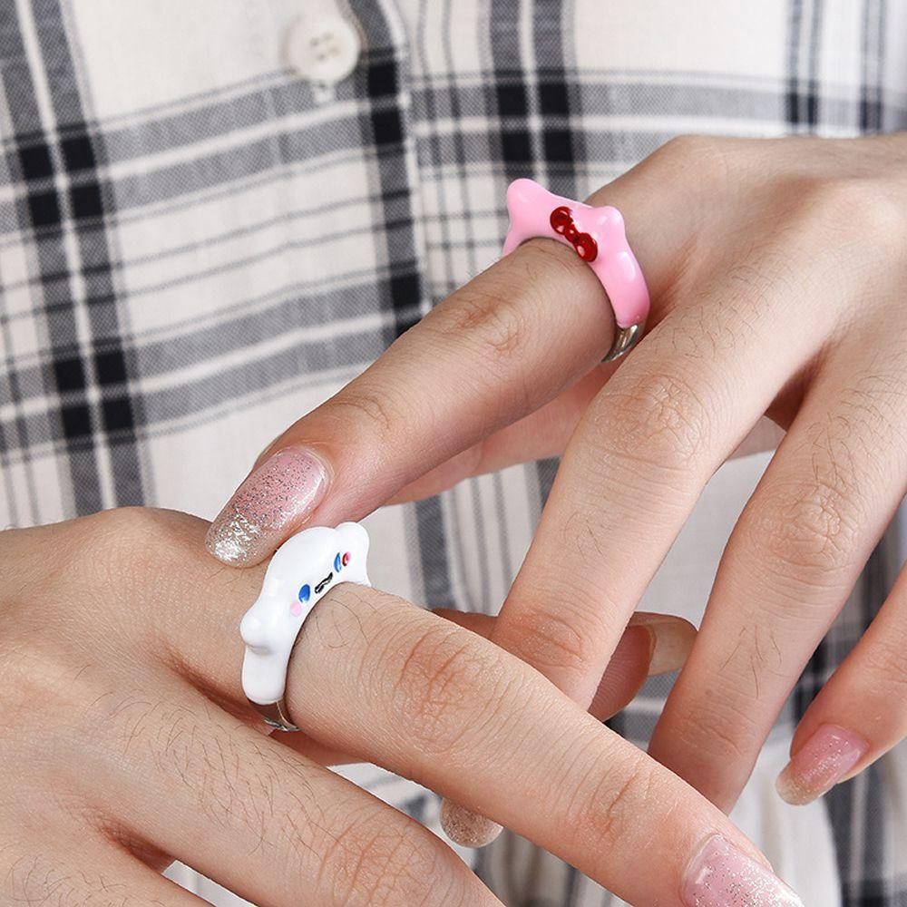 Needway  Wanita Pembukaan Cincin Manis Adjustable Enamel Drip Minyak Busur Anjing Jari Perhiasan