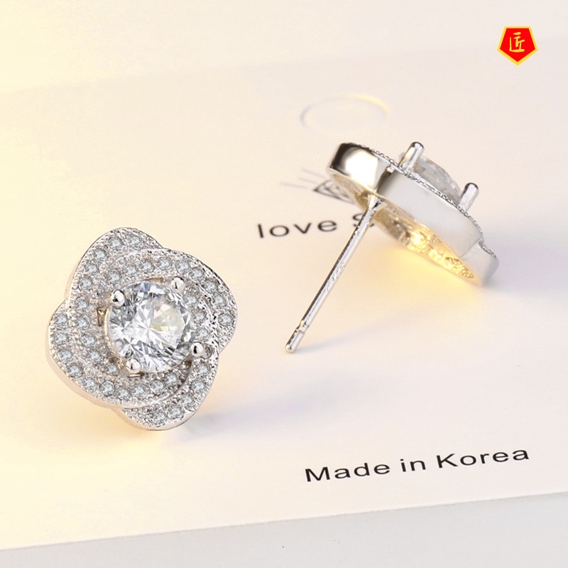 [Ready Stock]New Creative Rotational Full-Jeweled Stud Earrings Fashion