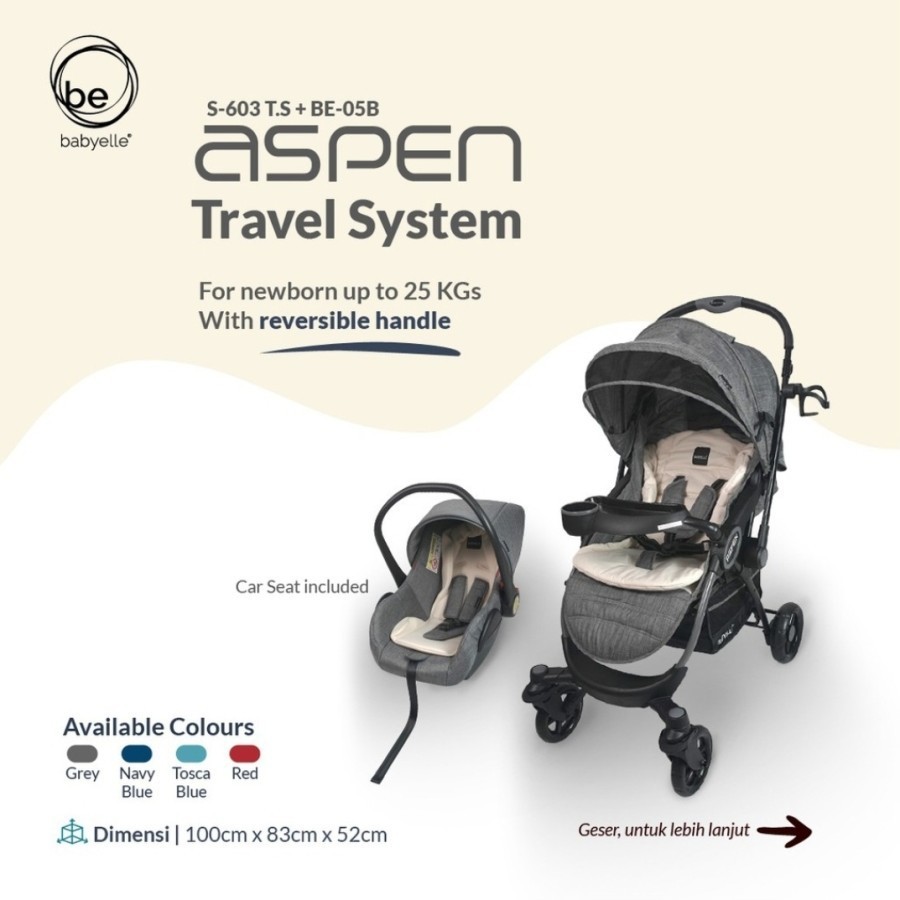 Stroller Baby Elle Kereta Dorong Bayi BabyElle Aspen 603 Travel System with Car seat