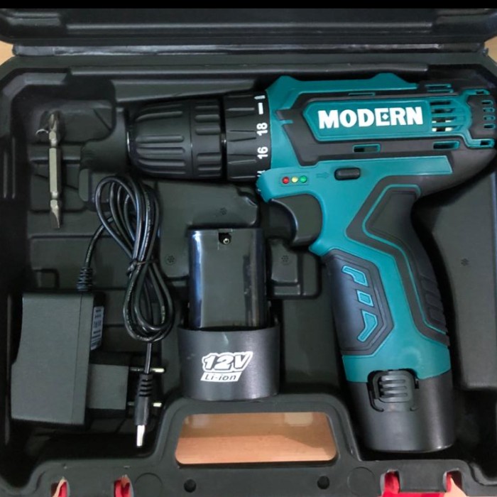 Mesin Bor Cordless 12V / Cordless Drill 12 V MODERN M-12V - 2 Baterai