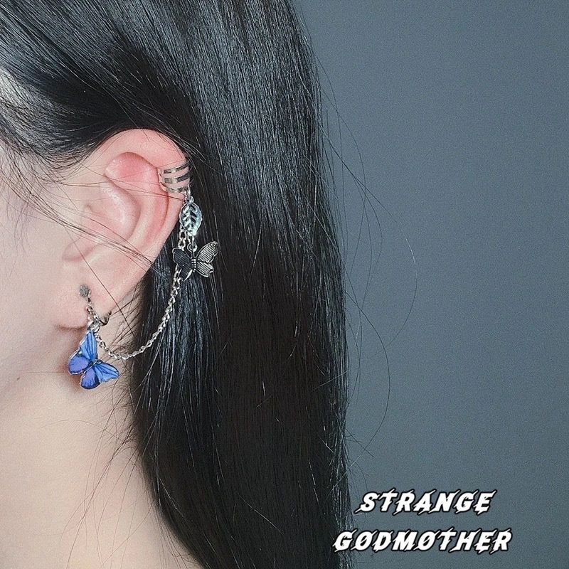 Butterfly Anting Klip Tulang Telinga Bentuk Kupu-Kupu | Aksesoris Rambut Untuk Wanita | Anting Bahan Stainless Steel | Kotak Hadiah Untuk Hadiah