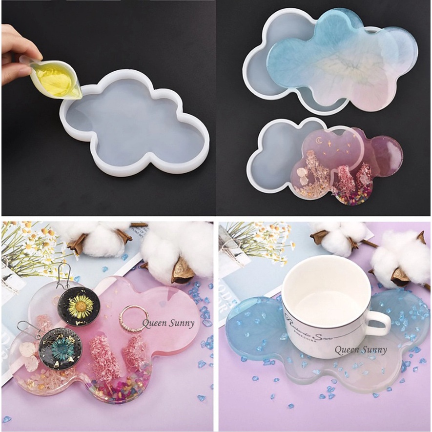 Cetakan Coaster Bentuk Awan / Alas Gelas / Tatakan Dish Perhiasan Nampan Piring Mold Resin Bahan Sil