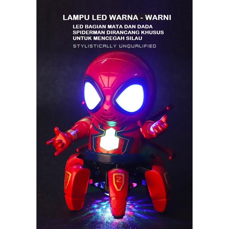 SPIDER ROBOT JOGET SPIDERMAN KAKI ENAM MUSIK LAMPU HEXAPOD DANCER SUPER HERO MARVEL AVENGERS