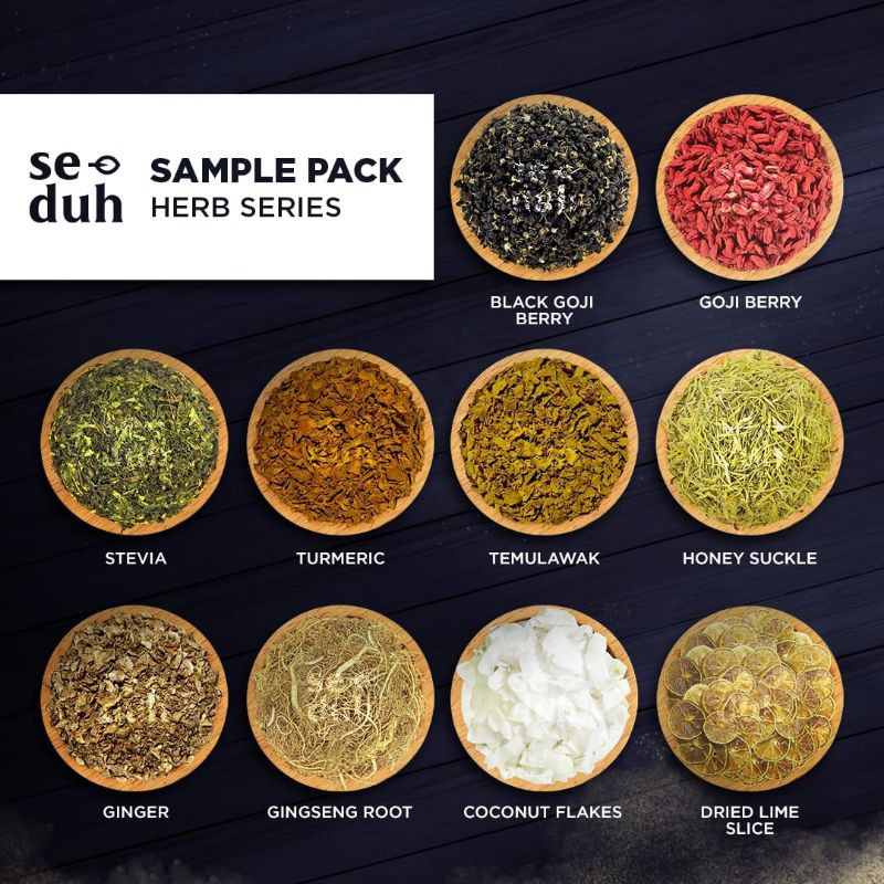 

Sample Pack HERBAL TISANE / TEH HERBAL #2 - goji berry stevia ginger ginseng root lime turmeric