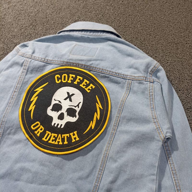 Backpatch bordir / Emblem besar Coffee Or Death terlaris best seller