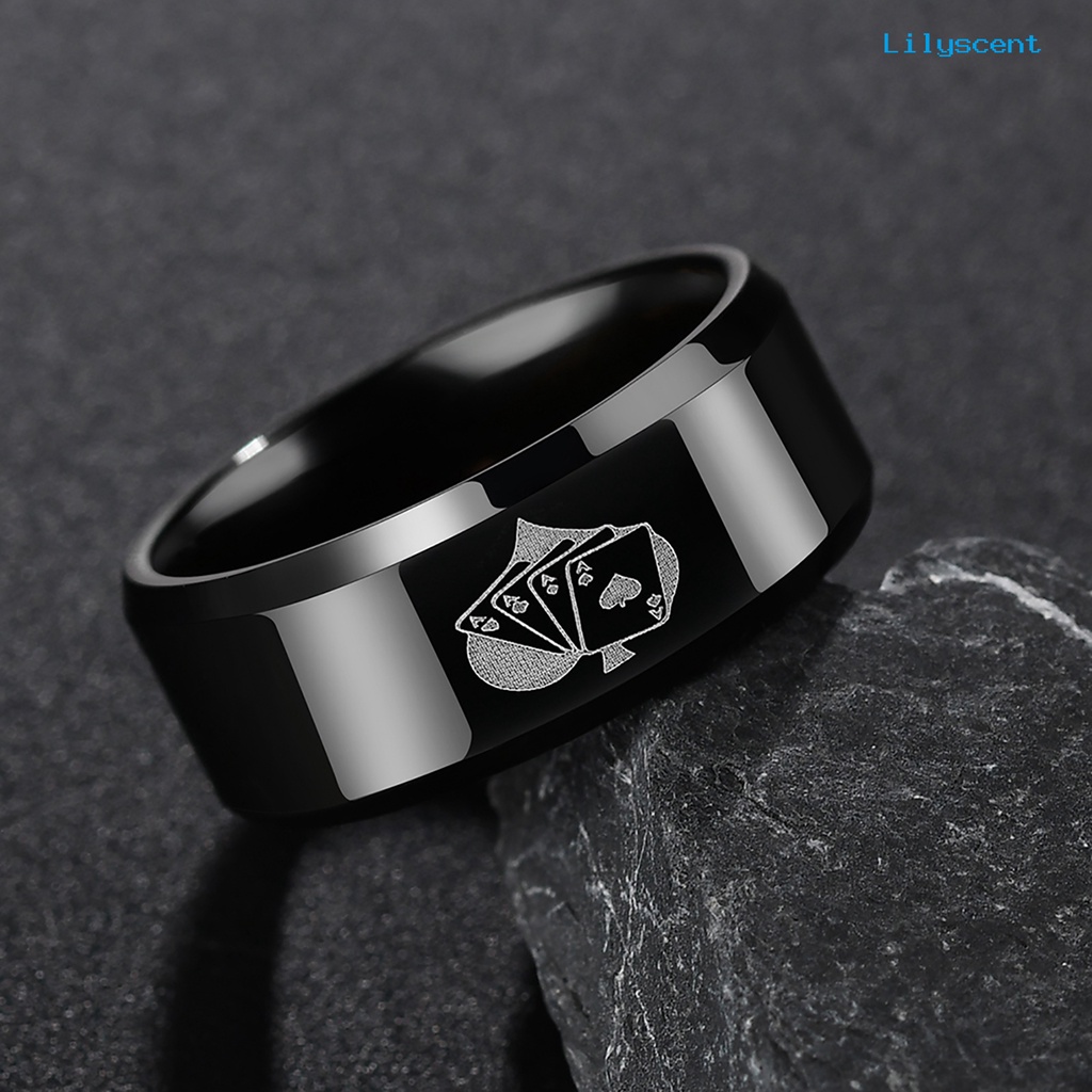 Ls Cincin Motif Kartu Remi Sekop Hati Bahan Alloy Warna Hitam Untuk Wanitaclub