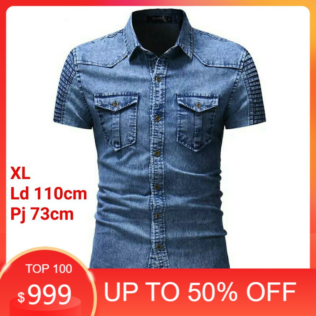 pakaian pria keren size M,L,XL kemeja jeans terbaru kemeja keren kemeja dalton - panteloni