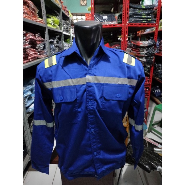 SERAGAM SAFETY BIRU BENHUR KANCING DAN RESLETING