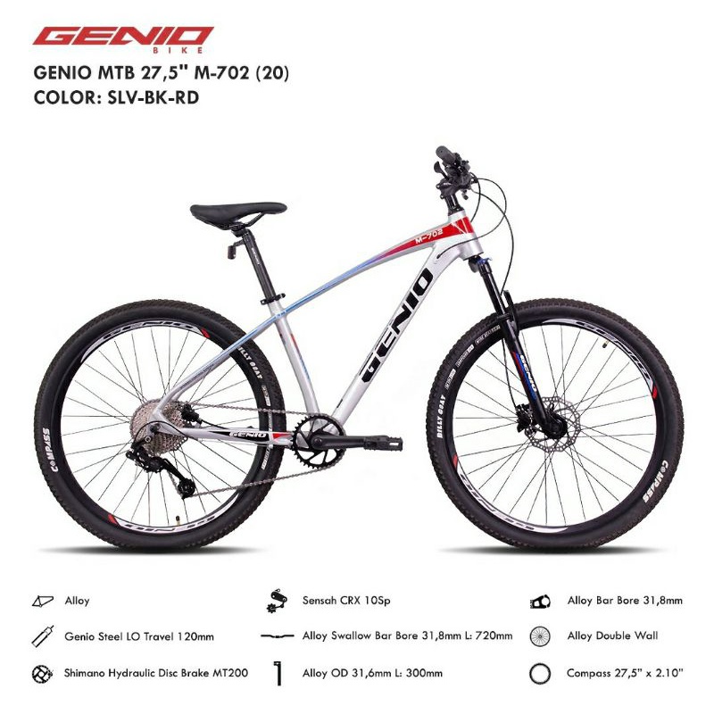 Sepeda MTB 27.5 inch Genio M702  Hydraulic Sensah 10 sp